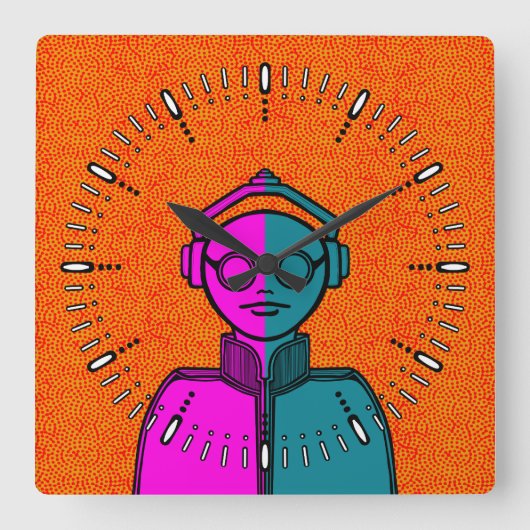 White silhuette on black Desk Mat Square Wall Cloc スクエア壁時計 (正面)