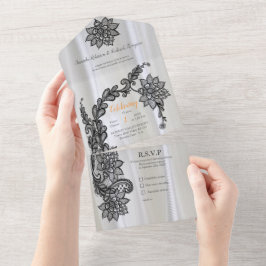 White silk with Black lace  オールインワン招待状