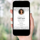 White silver photo diamonds birthday 招待状