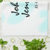 white simple minimal text style wedding blue heart キッチンタオル (折り畳み)