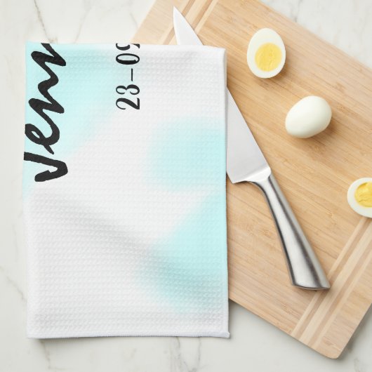 white simple minimal text style wedding blue heart キッチンタオル (四つ折り)