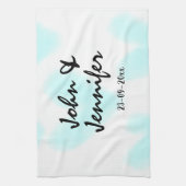 white simple minimal text style wedding blue heart キッチンタオル (縦)