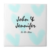 white simple minimal text style wedding blue heart タイル (正面)