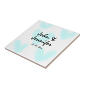 white simple minimal text style wedding blue heart タイル (側面)