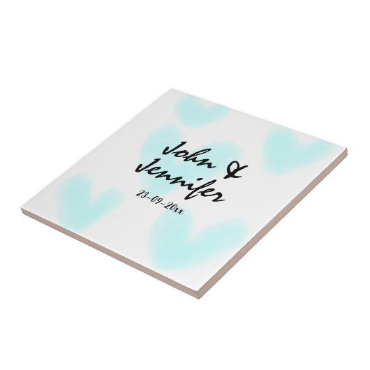 white simple minimal text style wedding blue heart タイル (側面)