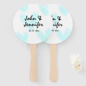white simple minimal text style wedding blue heart ハンドファン (正面&裏面)