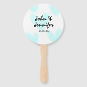 white simple minimal text style wedding blue heart ハンドファン (正面)