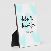 white simple minimal text style wedding blue heart フォトプラーク (側面)