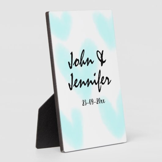 white simple minimal text style wedding blue heart フォトプラーク (側面)