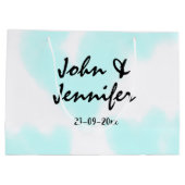 white simple minimal text style wedding blue heart ラージペーパーバッグ (裏面)