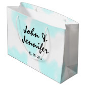 white simple minimal text style wedding blue heart ラージペーパーバッグ (裏面アングル)