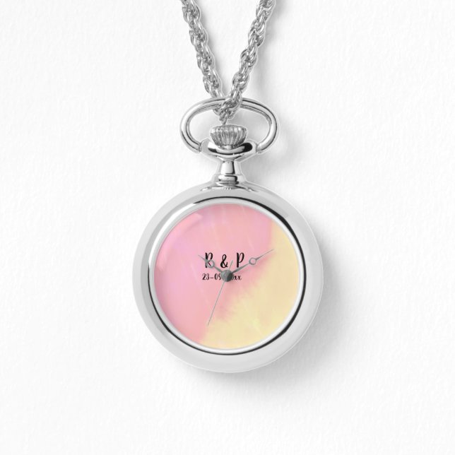 white simple minimal text style wedding pink yello 腕時計 (正面)