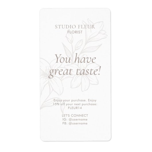 White | Simple Modern Florist Shipping Labels ラベル (正面)