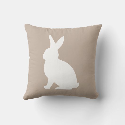 White Sitting Bunny Silhouette On Beige Easter クッション (裏面)