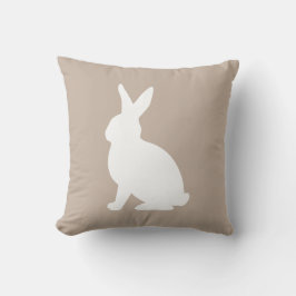 White Sitting Bunny Silhouette On Beige Easter クッション