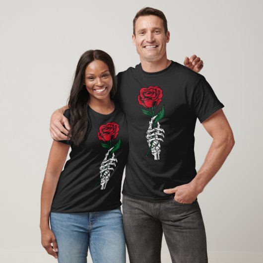 White Skeleton Hand Holding Rose Flower Funny Vale Tシャツ (ユニセックス)