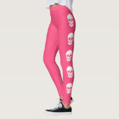 White Skull Silhouettes On Pink Halloween レギンス (左)