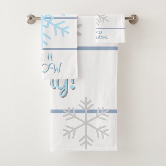White Slate Blue Geometric Lines Snowflakes バスタオルセット (インサイチュ)