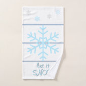 White Slate Blue Geometric Lines Snowflakes バスタオルセット (ハンドタオル)