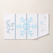 White Slate Blue Geometric Lines Snowflakes バスタオルセット (ハンドタオル)