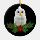 White Snow Christmas Owl セラミックオーナメント (正面)