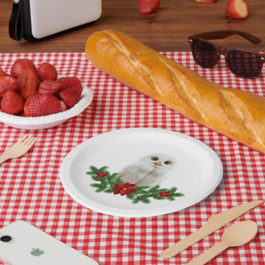 White Snow Christmas Owl ペーパープレート (ピクニック)