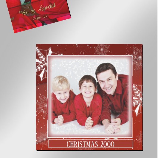 White Snow on Red Canvas Christmas Magnet