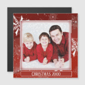 White Snow on Red Canvas Christmas Magnet (正面/裏面)