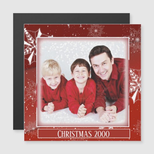 White Snow on Red Canvas Christmas Magnet (正面/裏面)