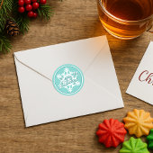 White Snowflake On Teal Aqua Turquoise Blue Green ラウンドシール