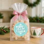 White Snowflake On Teal Aqua Turquoise Blue Green ラウンドシール