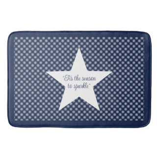 White Snowflake Pattern on a Midnight Blue Sky バスマット