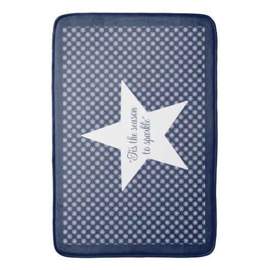 White Snowflake Pattern on a Midnight Blue Sky バスマット (正面縦)