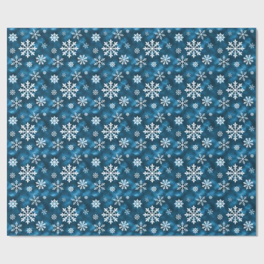 White Snowflake Pattern On Blue Background Winter ラッピングペーパー (フラット)