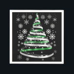 White Snowflake Silver Green Ribbon Christmas Tree スタンダードカクテルナプキン<br><div class="desc">White Snowflake Silver Green Ribbon Christmas Tree Holiday themed design</div>