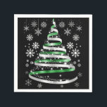 White Snowflake Silver Green Ribbon Christmas Tree スタンダードカクテルナプキン<br><div class="desc">White Snowflake Silver Green Ribbon Christmas Tree Holiday themed design</div>