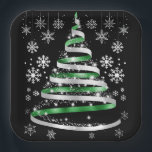 White Snowflake Silver Green Ribbon Christmas Tree ペーパープレート<br><div class="desc">White Snowflake Silver Green Ribbon Christmas Tree Holiday themed design</div>
