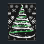 White Snowflake Silver Green Ribbon Christmas Tree ポストカード<br><div class="desc">White Snowflake Silver Green Ribbon Christmas Tree Holiday themed design</div>