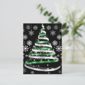 White Snowflake Silver Green Ribbon Christmas Tree ポストカード (スタンド正面)