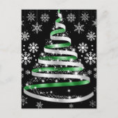 White Snowflake Silver Green Ribbon Christmas Tree ポストカード (正面)