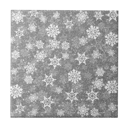White Snowflakes Luxurious Gray Elegant Christmas タイル (正面)