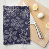 White Snowflakes on blue キッチンタオル (四つ折り)