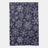 White Snowflakes on blue キッチンタオル (縦)