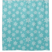White Snowflakes on Blue Winter Pattern シャワーカーテン (正面)