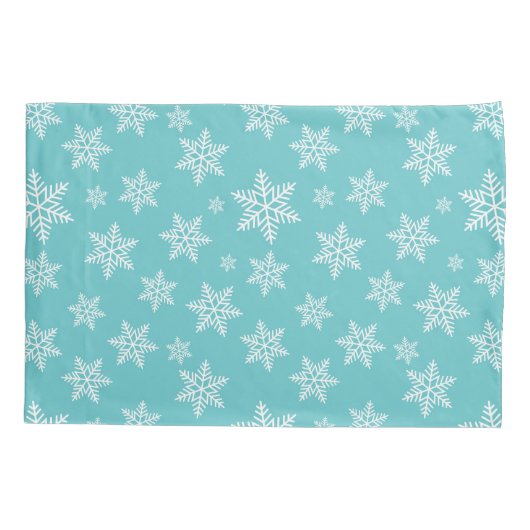 White Snowflakes on Blue Winter Pattern 枕カバー (裏面)