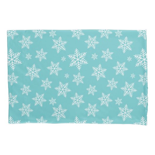 White Snowflakes on Blue Winter Pattern 枕カバー (正面)