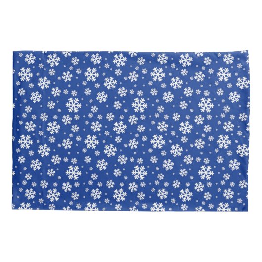 White Snowflakes on Dark Blue Winter Pattern 枕カバー (裏面)