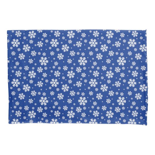 White Snowflakes on Dark Blue Winter Pattern 枕カバー (正面)