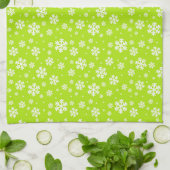 White Snowflakes on Green Winter Pattern キッチンタオル (折り畳み)