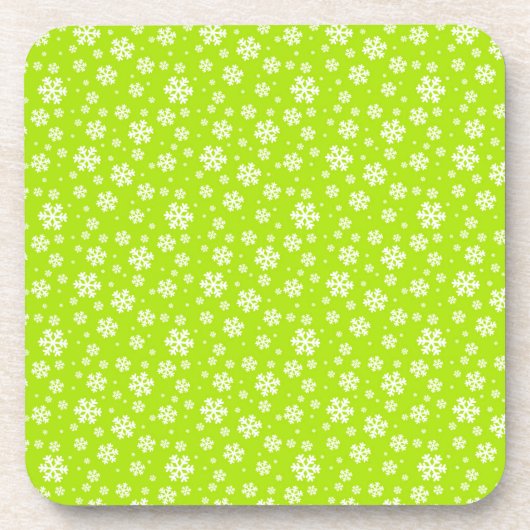 White Snowflakes on Green Winter Pattern コースター (正面)
